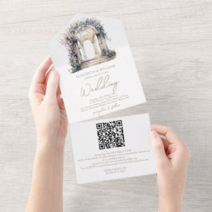 Invitation Tout En Un Aquarelle Floral Arch Wedding Rsvp QR Code