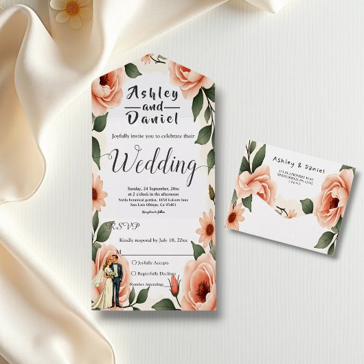 Invitation Tout En Un Aquarelle Floral Blush Rose Bride et Mariage de ch