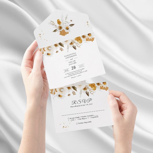 Invitation Tout En Un Aquarelle Floral Jaune et Blanc d'Automne Tout en 