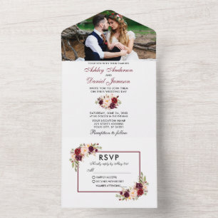 Invitation Tout En Un Aquarelle Floral Mariage photo Bourgogne
