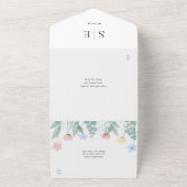 Invitation Tout En Un Aquarelle Floral QR Code Monogramme Mariage (Dehors)