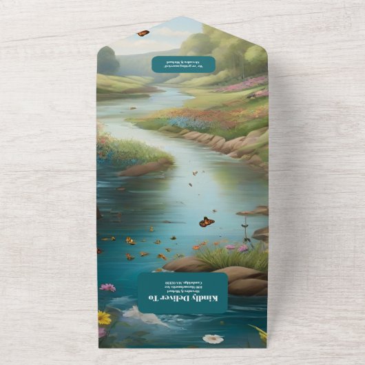 Invitation Tout En Un Aquarelle Floral Spring Mountains Mariage (Dehors)