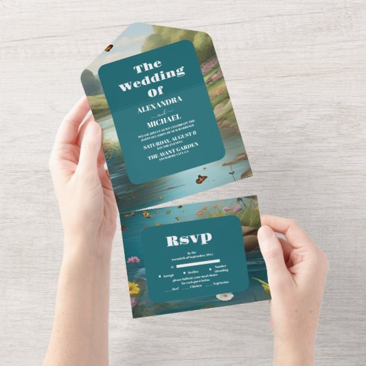 Invitation Tout En Un Aquarelle Floral Spring Mountains Mariage (Déchirure)