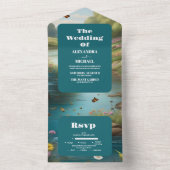 Invitation Tout En Un Aquarelle Floral Spring Mountains Mariage (À l'intérieur)