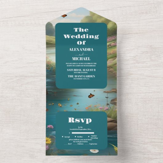 Invitation Tout En Un Aquarelle Floral Spring Mountains Mariage (À l'intérieur)