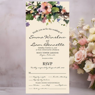 Invitation Tout En Un Aquarelle florale, All in One Wedding Invite.