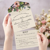 Invitation Tout En Un Aquarelle florale, All in One Wedding Invite.