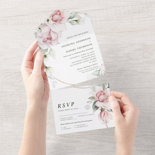 Invitation Tout En Un Aquarelle Florale mariage Tout en un (Déchirure)