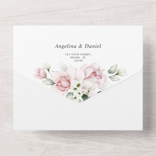 Invitation Tout En Un Aquarelle Florale mariage Tout en un (Verso)