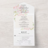 Invitation Tout En Un Aquarelle florale rose rose pâle mariage (À l'intérieur)