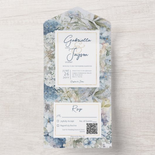 Invitation Tout En Un Aquarelle Florale Rustique Code QR (À l'intérieur)