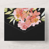 Invitation Tout En Un Aquarelle Flore rouge sur Mariage noir (Verso)