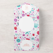 Invitation Tout En Un Aquarelle Flower Meadow Turquoise (Dehors)