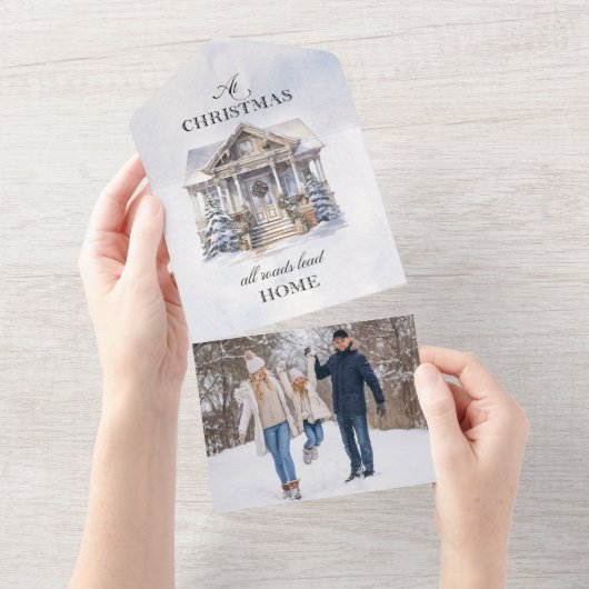 Invitation Tout En Un Aquarelle hiver Accueil Noël Salutations (Déchirure)