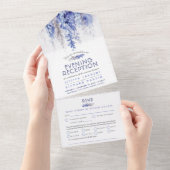 Invitation Tout En Un Aquarelle hiver bleu soirée réception mariage (Déchirure)
