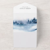 Invitation Tout En Un Aquarelle Indigo Mariage paysage de forêt d'hiver (Dehors)