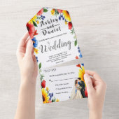 Invitation Tout En Un Aquarelle Jardin Floral Couple Mariage été (Déchirure)