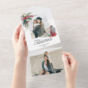 Invitation Tout En Un Aquarelle Joyeux Noël Floral Photo