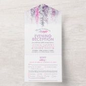 Invitation Tout En Un Aquarelle lindigo rose soirée réception mariage (À l'intérieur)