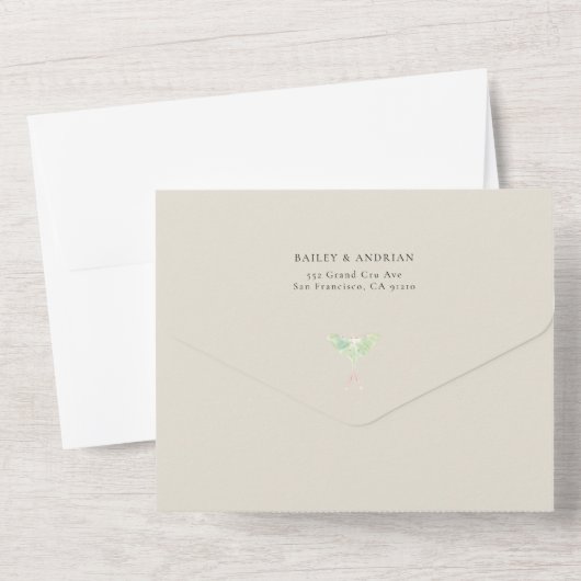 Invitation Tout En Un Aquarelle Luna Moth Mariage (Verso)