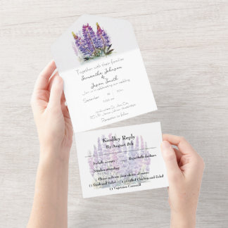 Invitation Tout En Un Aquarelle Lupine et Montagne