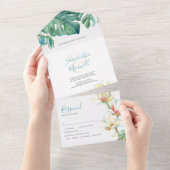 Invitation Tout En Un Aquarelle Magnolia Mariage tout en un (Déchirure)