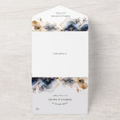 Invitation Tout En Un Aquarelle Mariage bleu et or (Dehors)