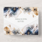 Invitation Tout En Un Aquarelle Mariage bleu et or (Verso)