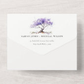 Invitation Tout En Un Aquarelle minimale Lilac Jacaranda Mariage arbre (Verso)