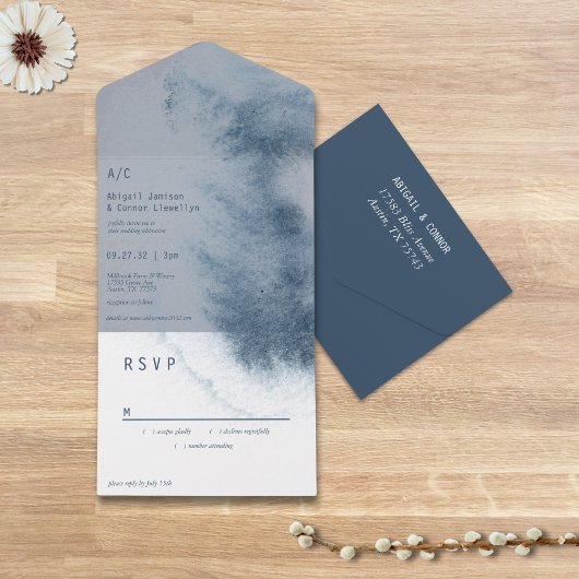 Invitation Tout En Un Aquarelle moderne Abstraite ardoise bleu gris