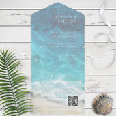 Invitation Tout En Un Aquarelle moderne Aqua Beach & Sea QR Code