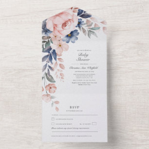 Invitation Tout En Un Aquarelle moderne Baby shower floral rose