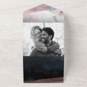 Invitation Tout En Un Aquarelle moderne bleu Rose or Mariage photo (Dehors)