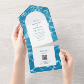 Invitation Tout En Un Aquarelle moderne Blue Ocean Beach Mariage (Déchirure)