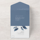 Invitation Tout En Un Aquarelle Moderne Feuilles Bleues Mariage (Dehors)