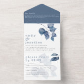 Invitation Tout En Un Aquarelle Moderne Feuilles Bleues Mariage (À l'intérieur)