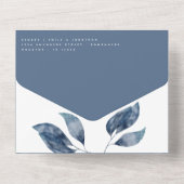 Invitation Tout En Un Aquarelle Moderne Feuilles Bleues Mariage (Verso)