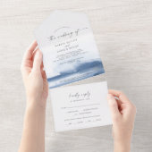 Invitation Tout En Un Aquarelle moderne | Mariage bleu (Déchirure)