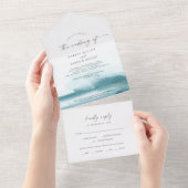 Invitation Tout En Un Aquarelle moderne | MARIAGE TURQUOISE (Déchirure)