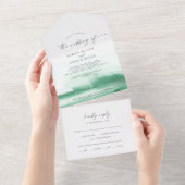 Invitation Tout En Un Aquarelle moderne | Mariage vert (Déchirure)