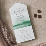 Invitation Tout En Un Aquarelle moderne | Mariage vert<br><div class="desc">Cette mariage moderne couleur vert aquarelle tout en une invitation est parfait pour un mariage contemporain élégant. La collection design minimaliste, classique et élégante présente de simples touches de peinture couleur à l'eau dans de jolis tons bijoux. Écrivez vos adresses d'invités à l'arrière de l'invitation pliée, ou achetez les autocollants...</div>