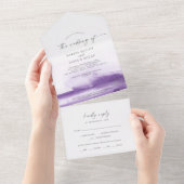 Invitation Tout En Un Aquarelle moderne | Mariage violet (Déchirure)