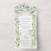 Invitation Tout En Un Aquarelle moderne olivier branche feuillage sauge  (À l'intérieur)