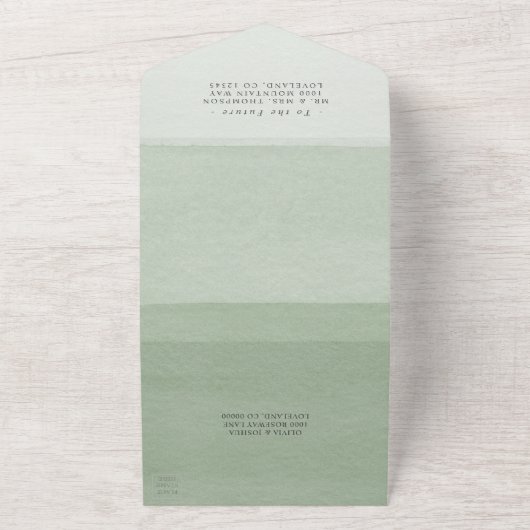 Invitation Tout En Un Aquarelle moderne Sage Vert Ombre Mariage frontièr (Dehors)
