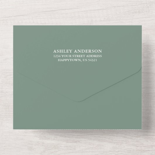Invitation Tout En Un Aquarelle moderne Vert Mariage Sage Vert (Verso)