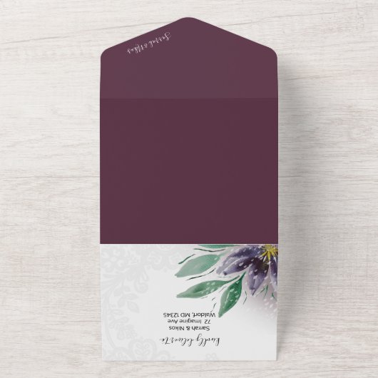 Invitation Tout En Un Aquarelle moderne violet lotus peinte à la main (Dehors)