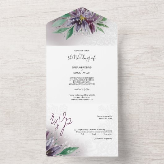 Invitation Tout En Un Aquarelle moderne violet lotus peinte à la main (À l'intérieur)