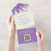 Invitation Tout En Un Aquarelle moderne Wisteria Purple Code QR Mariage (Déchirure)