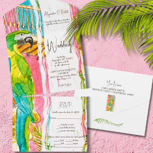 Invitation Tout En Un Aquarelle Oiseau exotique Mariage caribéen luxuria