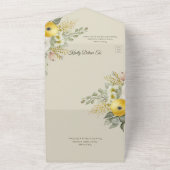 Invitation Tout En Un Aquarelle Or et Flore beige avec code QR (Dehors)